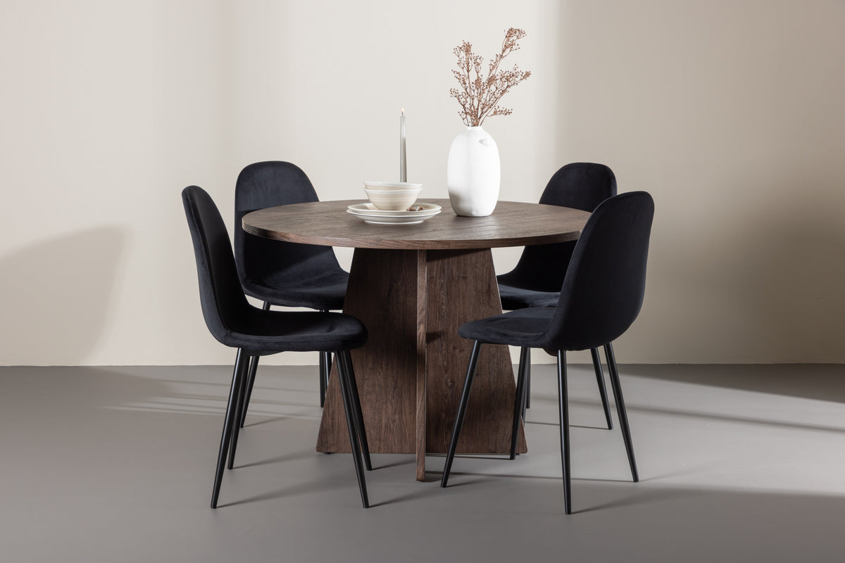 POLAR & BOOTCUT Runt Matbord ⌀110 Mocka + 4 Matstolar Svart