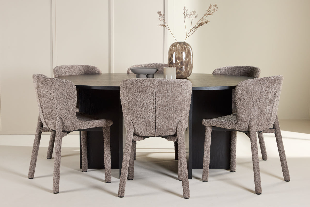 STRADA & ASTORIA Rektangulärt Matbord ⌀120 Svart + 6 Matstolar Brun