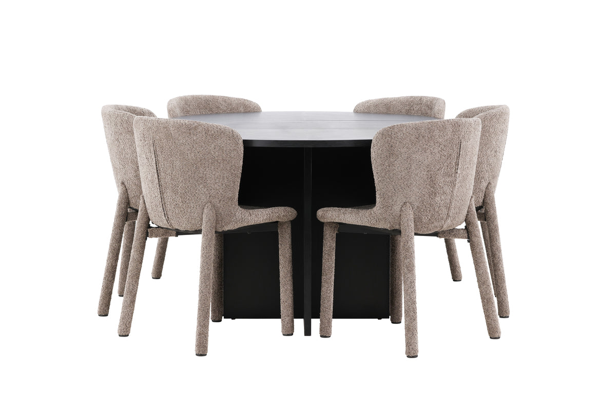 STRADA & ASTORIA Rektangulärt Matbord ⌀120 Svart + 6 Matstolar Brun
