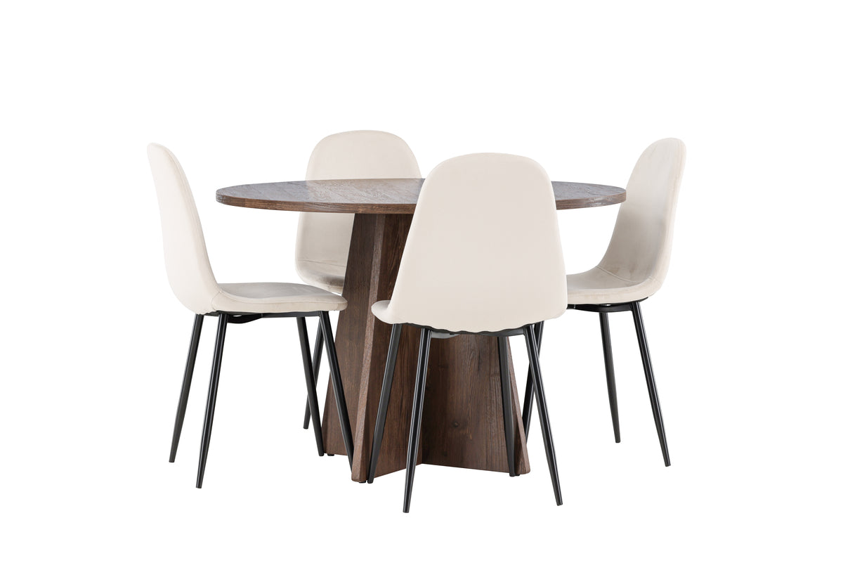 POLAR & BOOTCUT Runt Matbord ⌀110 Mocka + 4 Matstolar Beige