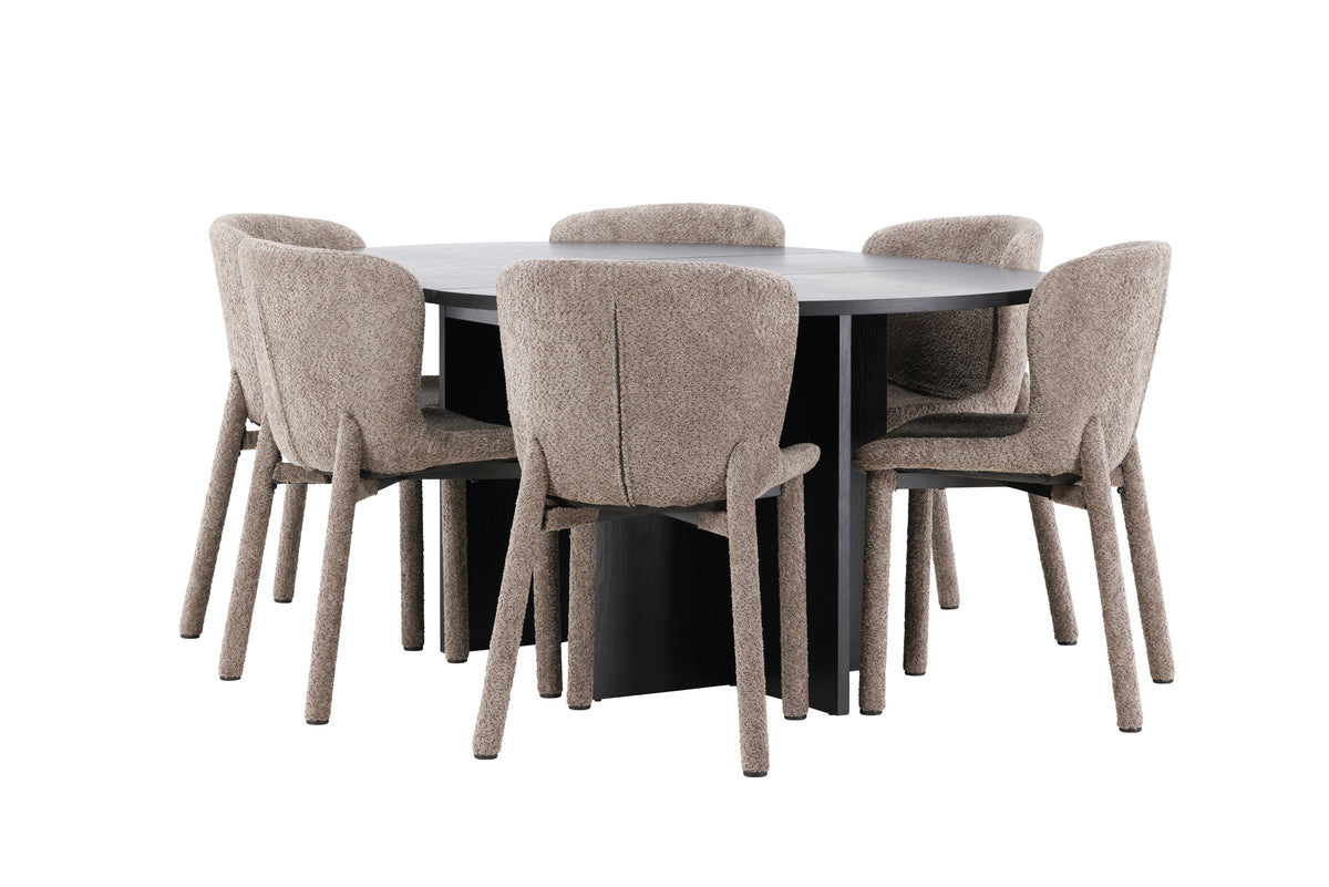 STRADA & ASTORIA Rektangulärt Matbord ⌀120 Svart + 6 Matstolar Brun