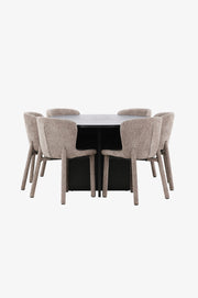 STRADA & ASTORIA Rektangulärt Matbord ⌀120 Svart + 6 Matstolar Brun